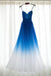 Spaghetti Straps Royal Blue Ombre Bridesmaid Dresses, Long Chiffon Prom Dress UQB0017