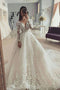 Puffy V Neck Long Sleeves Wedding Dress With Appliques, Stunning Wedding Gown with Train UQ2423