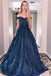 Bling A Line V-neck Off the Shoulder Navy Blue Long Prom/Evening Dress UQP0005