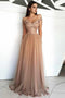 Floor Length Off Shoulder Tulle Evening Dress with Appliques, Elegant Prom Gown UQ2273