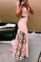 Unique Pink Spaghetti Straps Mermaid Prom Dress with Flowers UQ2483