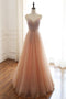 Straps Sleeveless Long Tulle Prom Dress with Beading, Floor Length Sparkly Evening Dress UQ2592