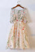 A Line 1/2 Sleeves Floral Homecoming Dress, Knee-Length Prom Gown UQH0124