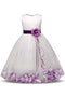 White Ball Gown Sleeveless Long Flower Girl Dress with Purple Flowers Sash UF064
