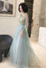 Elegant Long Sleeves Appliqued Tulle Prom Dress, Floor Length Appliques Evening Dress UQ2324