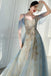Unique V Neck Long Tulle Party Dress with Lace, Sleeveless Long Prom Gown UQ2103