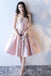 Pink A Line Strapless Applique Knee Length Homecoming Dress, Short Prom Dresses UQ1950