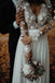 Floor Length Long Sleeves Sheer Neck Split Appliques Chiffon Beach Wedding Dress UQ2491