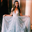 Sparkly Deep V Neck A Line Prom Dresses, Floor Length Sleeveless Long Formal Dress UQ2452