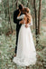 A-Line V-Neck Half Sleeves Backless Tulle Wedding Dress with Lace Appliques UQ2498