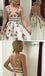 A Line V Neck Ivory Lace Prom Dresses with Flowers , Long Sleeveless Party Dresses with Appliques UQP0003