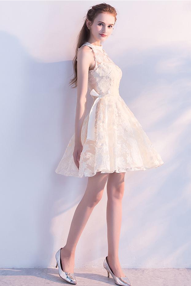 Cute Sleeveless Short Lace Homecoming Dress, Mini Graduation Dresses UQ1972