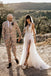 See Through Deep V Neck Thigh Split Beach Wedding Dresses Vintage Bridal Dress UQ2068