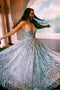 Sparkly Deep V Neck A Line Prom Dresses, Floor Length Sleeveless Long Formal Dress UQ2452
