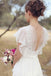 Ivory V Neck Chiffon Boho Wedding Dress, Unique Cap Sleeves Beach Wedding Dress with Ruffles UQ2505