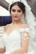 Ball Gown Sheer Neck Long Wedding Dress with Flowers, Long Sleeves Puffy Bridal Dress UQ2080