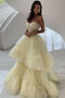 Daffodil Princess A Line Spaghetti Straps Layers Tulle Prom Dresses, Unique Formal Dress UQ2475
