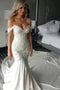 Gorgeous Mermaid Off the Shoulder Wedding Dress with Lace Appliques Pearls UQ2497