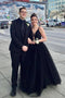 Fashion Spaghetti Straps Black Prom Dresses Floor Length Evening Party Dresses UQ2478