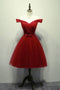 Red Off the Shoulder Tulle Homecoming Dress,  A Line Tulle Graduation Dresses UQ2130