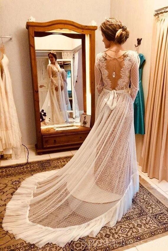 bohemian backless wedding dresses Simple Boho Wedding Dress Satin Open Back
