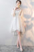 White Lace Short Party Dress High Low Tulle Homecoming Dress with Half Sleeves UQ1909