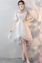White Lace Short Party Dress High Low Tulle Homecoming Dress with Half Sleeves UQ1909