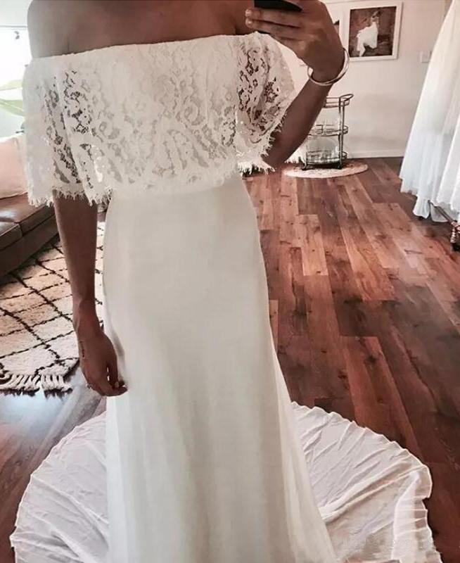 Country Beach Wedding Dresses Lace Chiffon Wedding Gown Bohemian Bridal Gowns UQ2506
