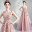 Pink Embroidery Beaded Tulle Long Prom Gown with Rhinestone, Party Dress UQP0069