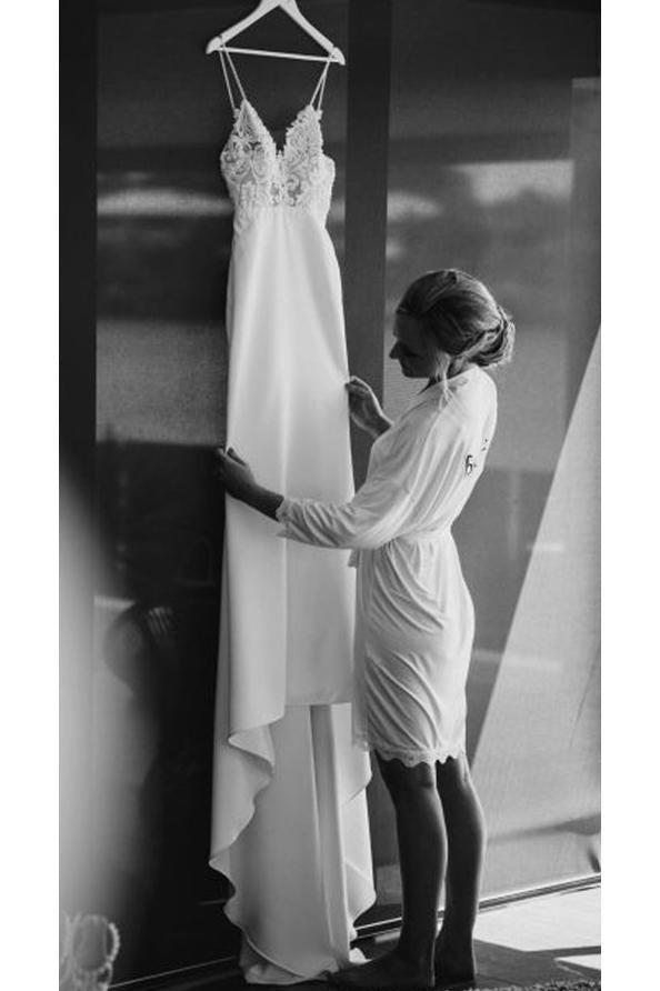 Vintage Lace Top Spaghetti Strap Backless Long Wedding Dresses, Bridal Dresses UQ1774