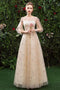 Floor Length Long Sleeve Tulle Evening Dress with Appliques, Prom Gown UQ2319