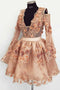Gorgeous Deep V Neck Long Sleeves Lace Appliques Homecoming Dress with Flowers UQ2394
