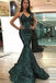 Dark Green Sweetheart Mermaid Sleeveless Floor Length Sequined Prom Dresses N2616