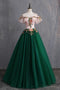 Green Off the Shoulder Floor Length Prom Dress with Appliques, Puffy Quinceanera Dress UQ2299