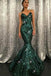 Dark Green Sweetheart Mermaid Sleeveless Floor Length Sequined Prom Dresses UQ2616