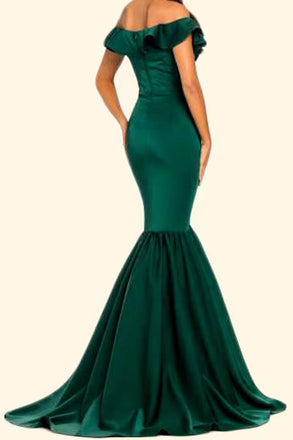 Hot Pink Off the Shoulder Mermaid Prom Gown, Long Evening Dress UQP0163