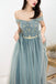 Green Off the Shoulder Tulle A Line Long Prom Dress with Beads, Dance Dress UQP0122