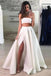 A Line Two Piece Floor Length Split Prom Dress, Sexy Strapless Long Formal Dresses N2459