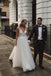 A Line V Neck Sleeveless Tulle Beach Wedding Dress with Lace Appliques N2551