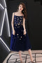 Spaghetti Straps Blue Tulle Tea Length Homecoming Dress with Stars UQ2135