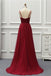 A Line High Low Tulle Prom Dress with Train, Burgundy V Neck Backless Formal Dress UQ1692