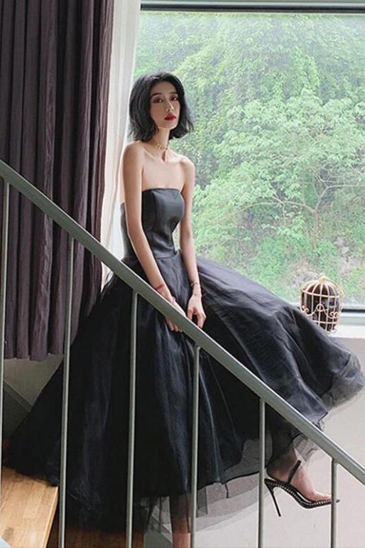 Black Strapless Tulle Homecoming Dress Puffy Ankle Length Formal Dress Uniquedresss Black Strapless Tulle Homecoming Dress Puffy Ankle Length Formal Dress Uniquedresss