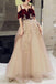 A Line Straps Tulle Prom Dress with Appliques, Floor Length Short Sleeves Party Dresses UQ2448