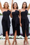 Black Strapless Sheath Tea Length Bridesmaid Dress, Unique Bridesmaid Dresses UQ2463