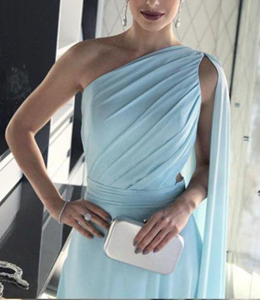 Women's Elegant One Shoulder A-line Evening Gown Chiffon Bridesmaid Prom Dress UQP0057