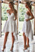 Chic White Lace High-Low Homecoming Dress, Spaghetti Straps Lace Homecoming Gown N2186