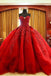 Ball Gown Red Sweetheart Tulle Prom Dresses with Appliques, Puffy Quinceanera Dress UQ2079