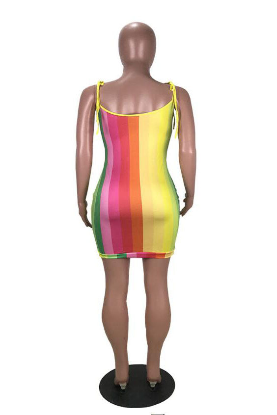Women's Spaghetti Strap Stripe Printed Dress Sleeveless Bodycon Mini Club Dress UQD001