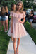 Charming Off Shoulder Lace Top A-line Tulle Homecoming Dress, Short Graduation Dress N2181