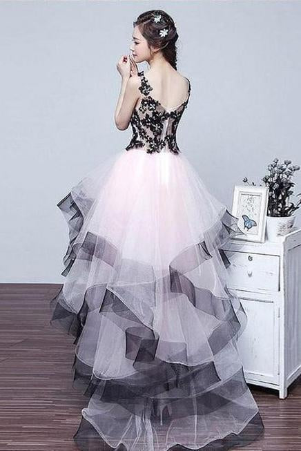 High Low Princess V Neck Homecoming Dresses, Puffy Tulle Prom